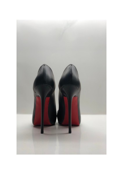 Stiletto Love Siyah Deri Stiletto Platform Topuklu Ayakkabı