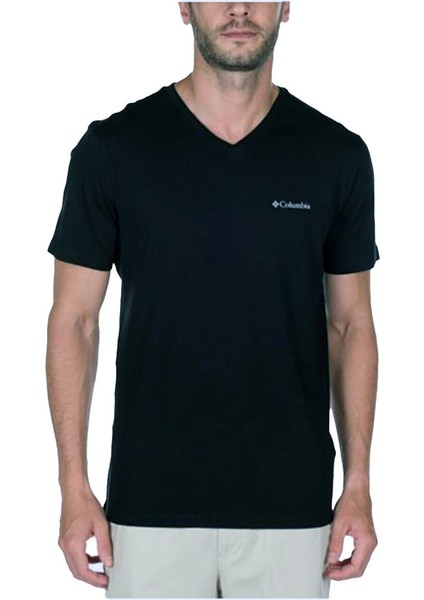 Brushed V Neck Erkek V Yaka Siyah Tişört - CS0288
