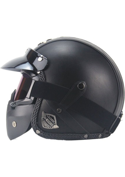 Retro Harley Kask Deri Kişilik Kask Elektrikli Yarım Kask Kask (Yurt Dışından)