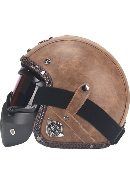 Retro Harley Kask Deri Kişilik Kask Elektrikli Yarım Kask Kask (Yurt Dışından)