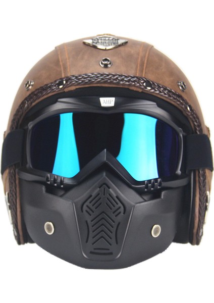Retro Harley Kask Deri Kişilik Kask Elektrikli Yarım Kask Kask (Yurt Dışından)