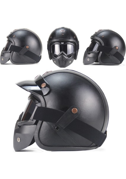 Retro Harley Kask Deri Kişilik Kask Elektrikli Yarım Kask Kask (Yurt Dışından)