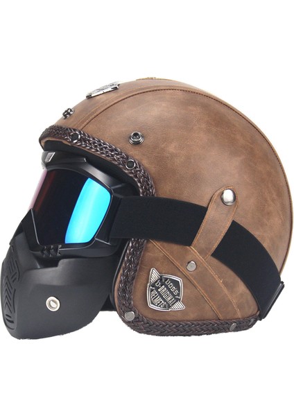 Retro Harley Kask Deri Kişilik Kask Elektrikli Yarım Kask Kask (Yurt Dışından)