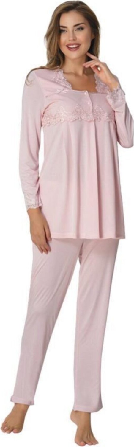 Effort t Kadın Lohusa Hamile Uzun Kollu Dantelli Pijama Takımı 7012 görsel 2