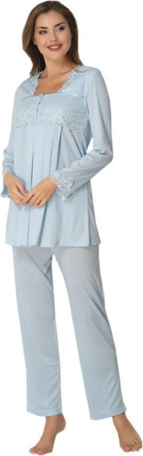 Effort t Kadın Lohusa Hamile Uzun Kollu Dantelli Pijama Takımı 7012