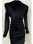 G0426 Drape ve Vatka Detaylı Kadife Elbise Siyah 4