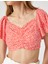 Çiçekli Crop Bluz Büzgü Detaylı Kolları Volanlı 5