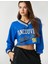 Crop Sweatshirt Kolej Baskılı V Yaka Uzun Kollu 2