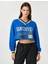 Crop Sweatshirt Kolej Baskılı V Yaka Uzun Kollu 3