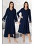 Kadın Lacivert Lohusa Hamile Gecelik Sabahlık 2'li Set 2425 1