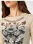 Crop Tişört Tül Baskılı Bisiklet Yaka Uzun Kollu 5