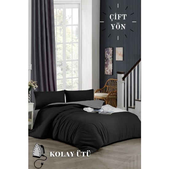 Ely Parker Kolay Ütü 90X190 Tek Kişilik Nevresim Takımı (Gri Lastikli Çarşaf+Yorgan Kılıfı+Yastık Kılıfı)