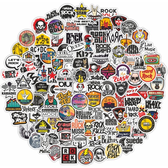 Sticker Design Rock Müzik Rock'n Roll Sticker Etiket Seti 120 Adet