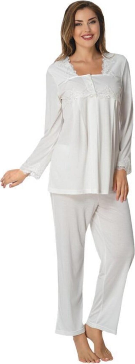 Effort t Kadın Lohusa Hamile Uzun Kollu Dantelli Pijama Takımı 7012 görsel 3