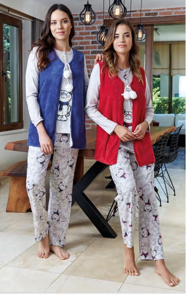 Bone Club 4612 Mavi Yelekli Spor Hamile Lohusa 3 Lü Pijama Yelek Takım