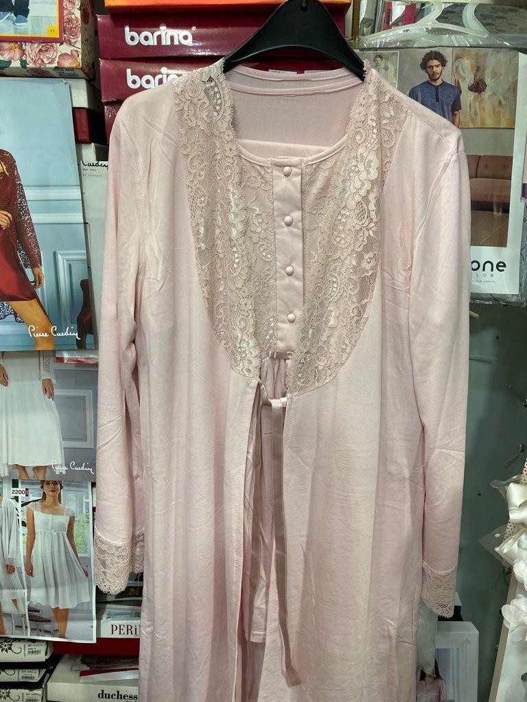 Nehir 2036 Pudra Hamile Lohusa 3lü Pijama Sabahlık Takım görsel 3