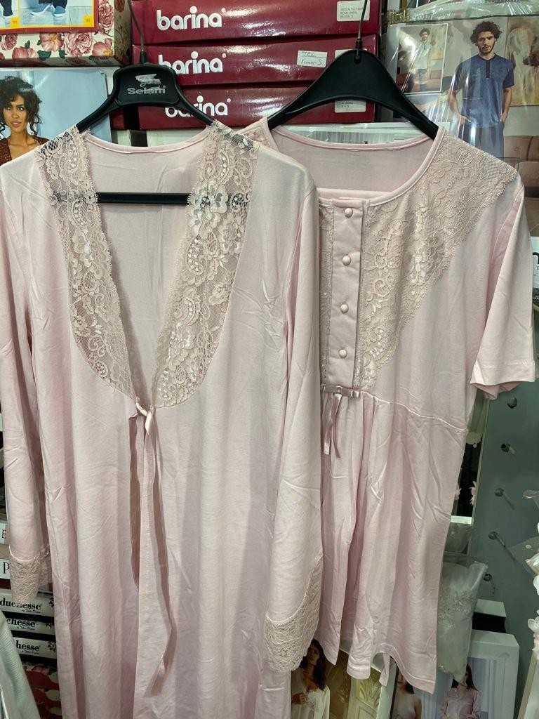 Nehir 2036 Pudra Hamile Lohusa 3lü Pijama Sabahlık Takım görsel 4