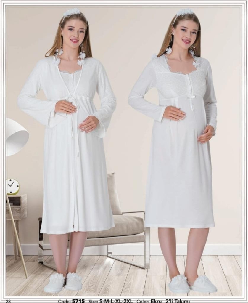 Mecit Pijama 5715 Ecru Hamile Lohusa Gecelik Sabahlık Tk görsel 3