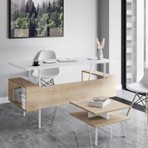 Lagomood Irony Maxi Ofis Masa Takımı Beyaz Meşe Metal Ayaklı 140 cm Minimalist Tasarım