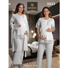 Nehir Nehirsel  3022 Ecru Hamile Lohusa 3 Lü Pijama Sabahlık Tk