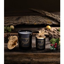 Tiem Concept  Dekoratif Gold Çınar Yapraklı Siyah Bardaklı Vanilya Kokulu Mum Seti ( 2'li )