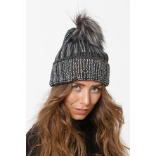 Emybox Taşlı Katlamalı Örgülü Bere Ponponlu Kadın Kışlık Renkli Örgü Şapka