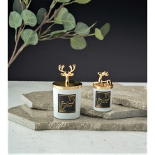 Tiem Concept Dekoratif Gold Renk Geyik Başlı Beyaz Bardak Mumluk Seti ( 2'li )