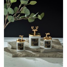 Tiem Concept Dekoratif Gold Geyikli Beyaz Bardaklı Vanilya Kokulu Mum Seti ( 3'lü )