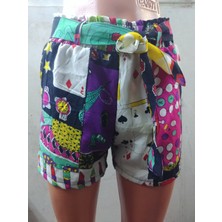 Butik Beli Lastikli Kuşaklı Cepli  Viskon Şort