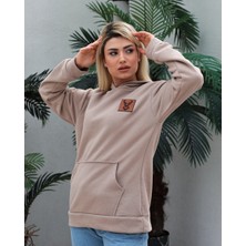 Awcıı Store Kadın Oversize Hayvan Figürlü Bej Kapüşonlu Sweatshirt