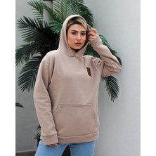 Awcıı Store Kadın Oversize Hayvan Figürlü Bej Kapüşonlu Sweatshirt