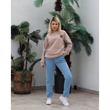 Awcıı Store Kadın Oversize Hayvan Figürlü Bej Kapüşonlu Sweatshirt