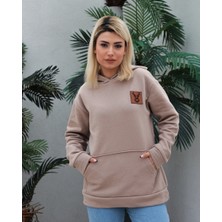 Awcıı Store Kadın Oversize Hayvan Figürlü Bej Kapüşonlu Sweatshirt