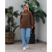 Awcıı Store Kadın Oversize Hayvan Figürlü Kahverengi Kapüşonlu Sweatshirt