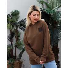 Awcıı Store Kadın Oversize Hayvan Figürlü Kahverengi Kapüşonlu Sweatshirt