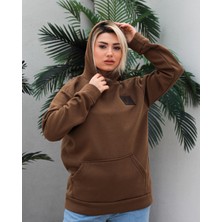 Awcıı Store Kadın Oversize Hayvan Figürlü Kahverengi Kapüşonlu Sweatshirt