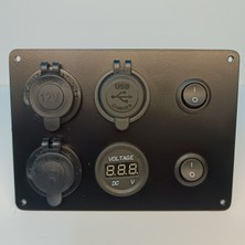 HT Marin Switch Panel 2'li Usb, Çift Çakmaklık, Voltmetre, Siyah Düğmeli