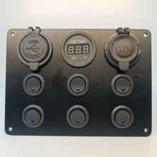 HT Marin Switch Panel 6'lı Usb, Çakmaklık, Voltmetre, Mavi Işıklı