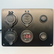 HT Marin Switch Panel 2'li Usb, Çift Çakmaklık, Voltmetre, Beyaz Düğmeli