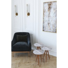 Vintage 3 Lü Yuvarlak Zigon Servis Sehpası- Gri Mermer Desen