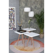 Vintage 3 Lü Zigon Servis Sehpası-Beyaz