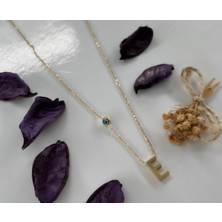 Purplefly Jewels Nazar Boncuklu Gold Renk Kararmaz E Harf Çelik Kolye PRP-Ç0129