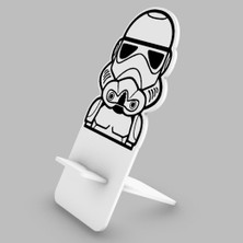 1 Fark - Ahşap Masaüstü Figürlü Telefon Standı - Telefon Tutucu - Star Wars - Stormtrooper