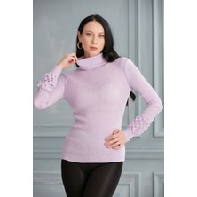 Jerusalema Kadın Lila Kol Detaylı Balıkçı Yaka Triko Kazak