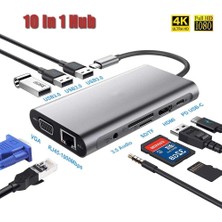 Streak Type-C To USB 3.0 Çoklayıcı 10 Port RJ45 Ethernet 4K HDMI VGA Sd Kart Okuyucu