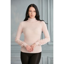 Jerusalema Kadın Pudra Kol Detaylı Balıkçı Yaka Triko Kazak