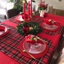 Runner Ekoseli Kırmızı Yeniyıl Yılbaşı noel 43x135 cm Masa Dekor Sunum Sofra ranır
