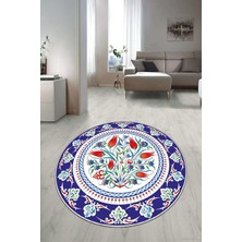 Napoli Home Dijital Baskılı Kaymaz Taban Yıkanabilir Yuvarlak Lazer Kesim Salon Halısı Paspas NLZR-SD-100