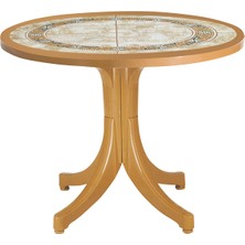 Papatya Pera Masa Plastik Bahçe Masası Teak Taş Desenli Yuvarlak 90 cm