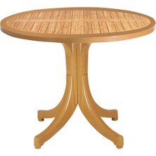 Papatya Pera Masa Plastik Bahçe Masası Teak Ahşap Desenli Yuvarlak 90 cm